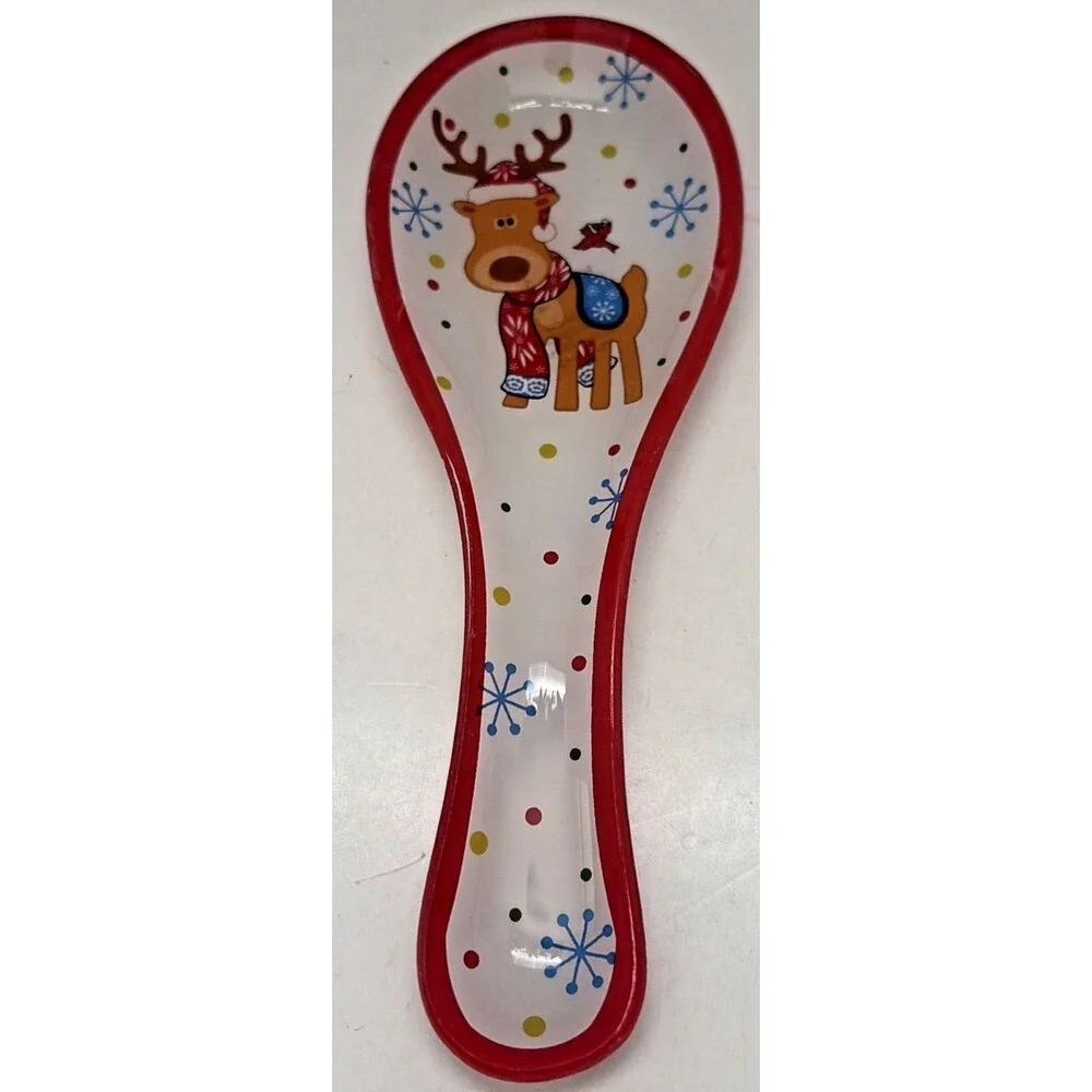 Temptations Christmas Holiday Reindeer Glass Spoon Rest NIB